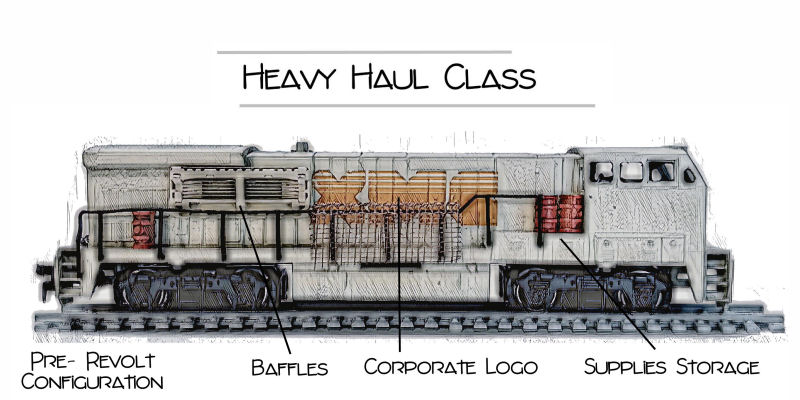 Mines of Xenon locomotive for sci-fi model railroad; concept art