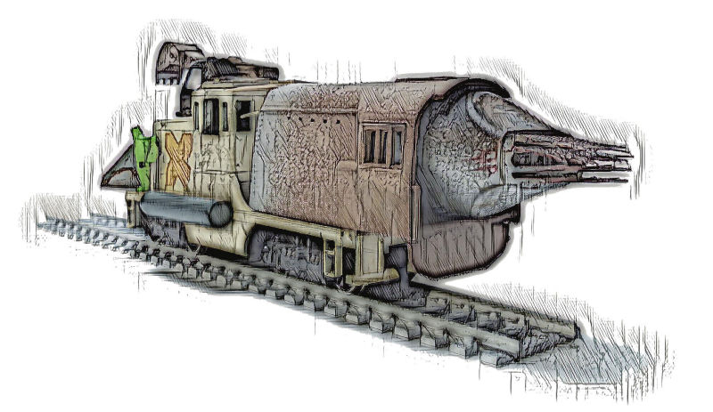 Mines of Xenon locomotive for sci-fi model train; concept art
